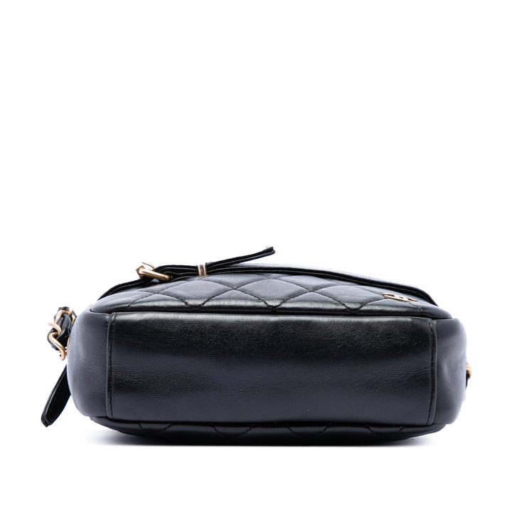 Matelassé Buckle Sac caméra Petit Cuir d'agneau Noir