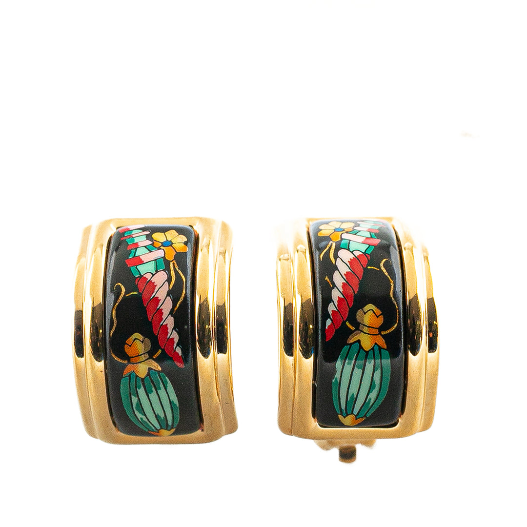 Enamel Cloisonne Clip On Earrings Black - Gaby Paris