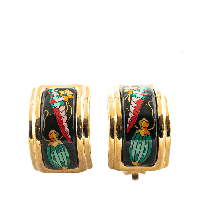 Enamel Cloisonne Clip On Earrings Black - Gaby Paris