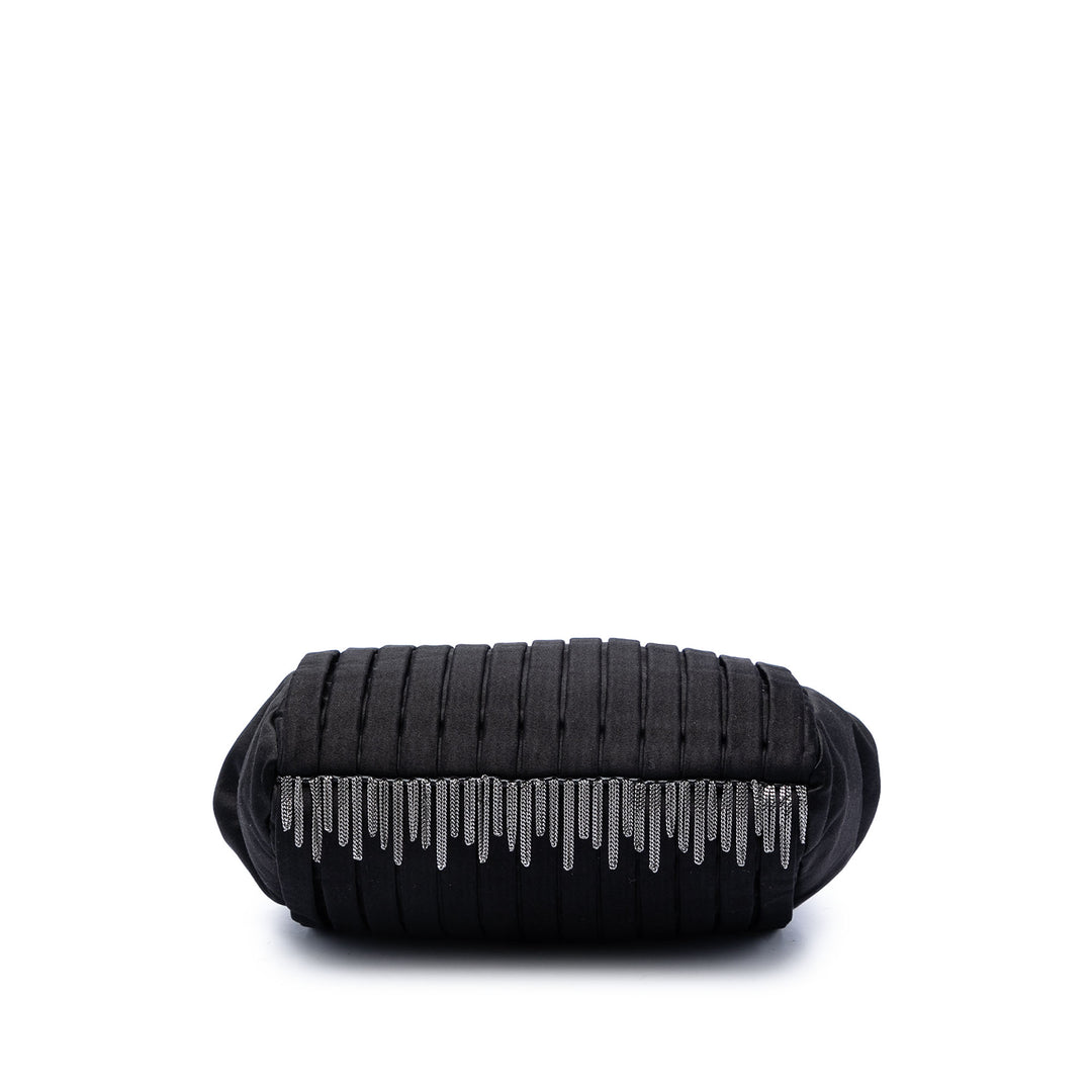 Chanel Pleated Satin Frame Perle Chain Fringe Sac bandoulière