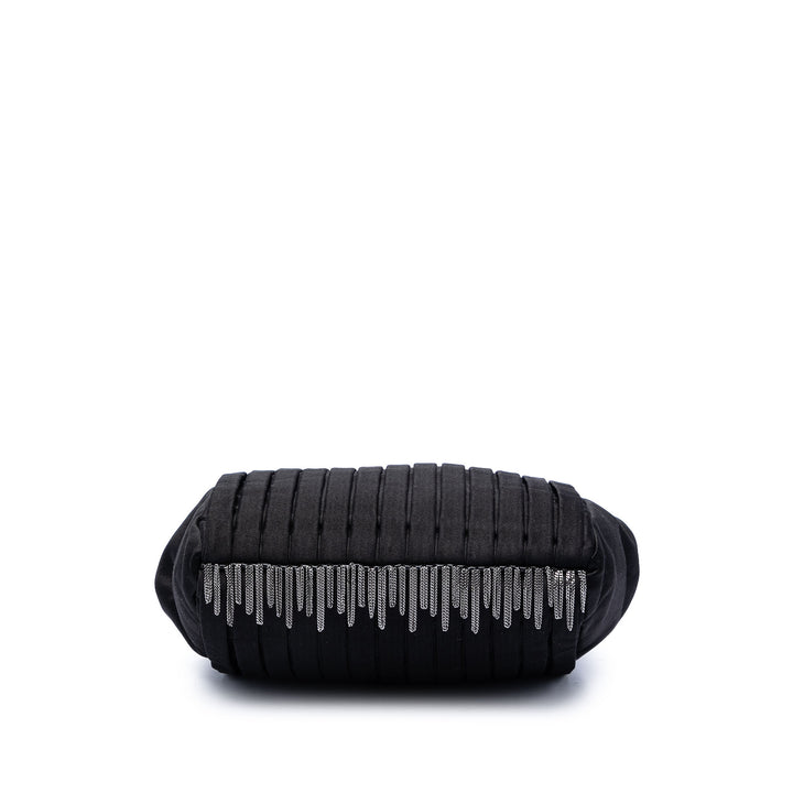 Chanel Pleated Satin Frame Perle Chain Fringe Sac bandoulière