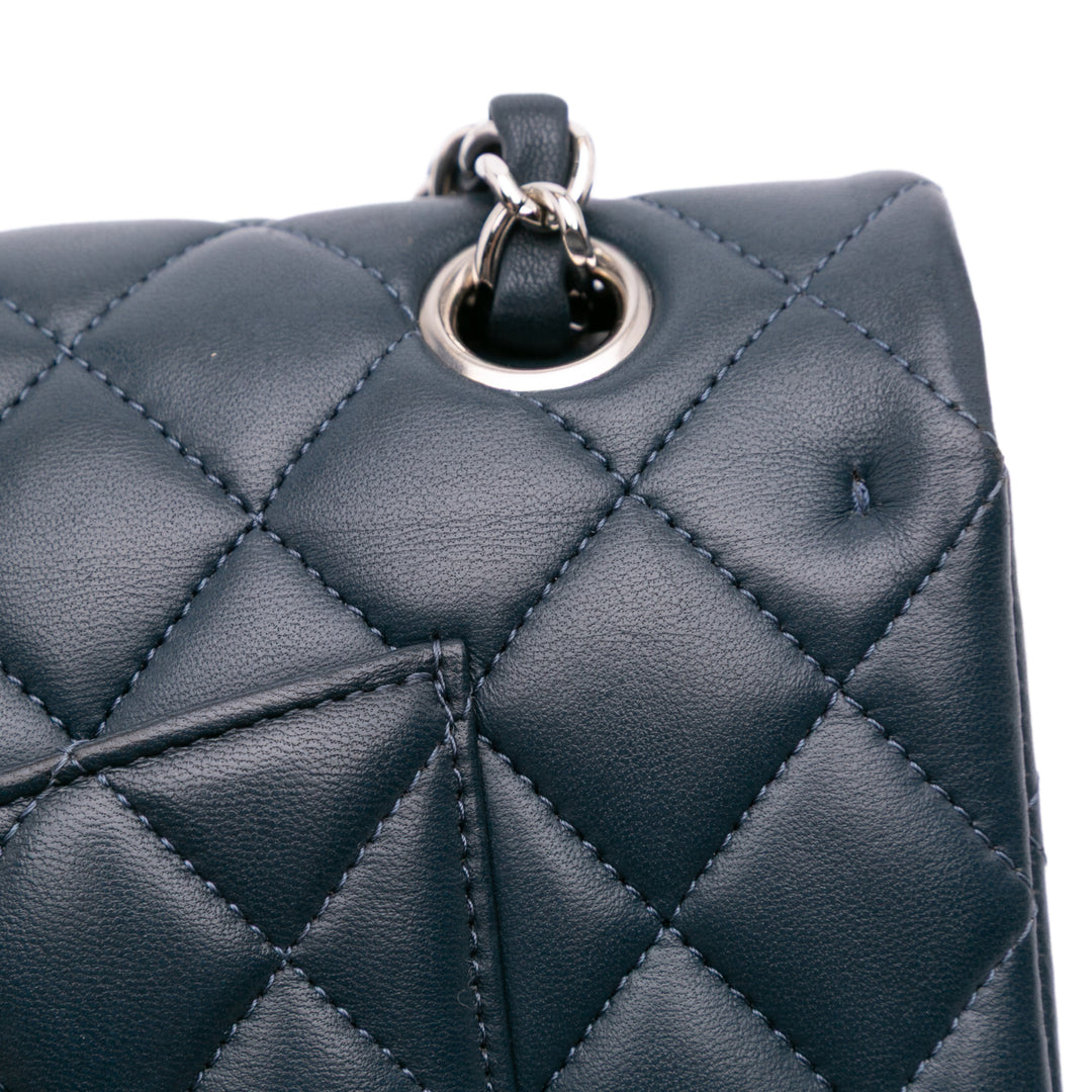 Medium Classic Lambskin Double Flap Blue - Gaby Paris