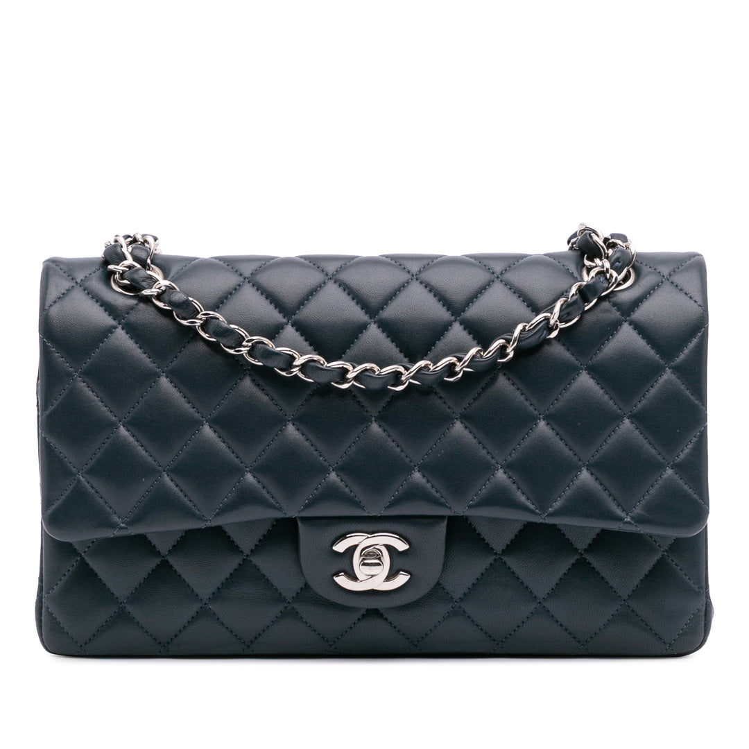 Medium Classic Lambskin Double Flap Blue - Gaby Paris