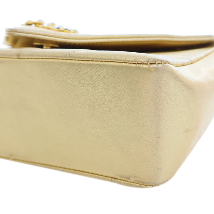 Small Chevron Metallic Lambskin V Stitch Bijoux Flap Gold - Gaby Paris