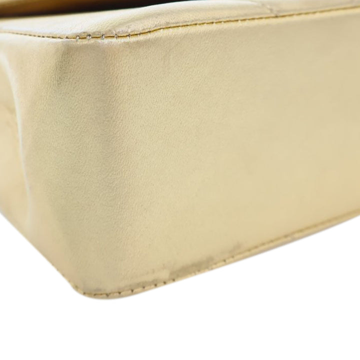 Small Chevron Metallic Lambskin V Stitch Bijoux Flap Gold - Gaby Paris