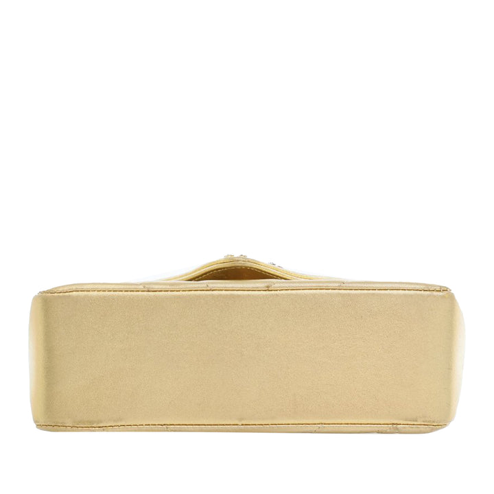 Small Chevron Metallic Lambskin V Stitch Bijoux Flap Gold - Gaby Paris