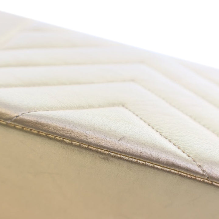 Small Chevron Metallic Lambskin V Stitch Bijoux Flap Gold - Gaby Paris