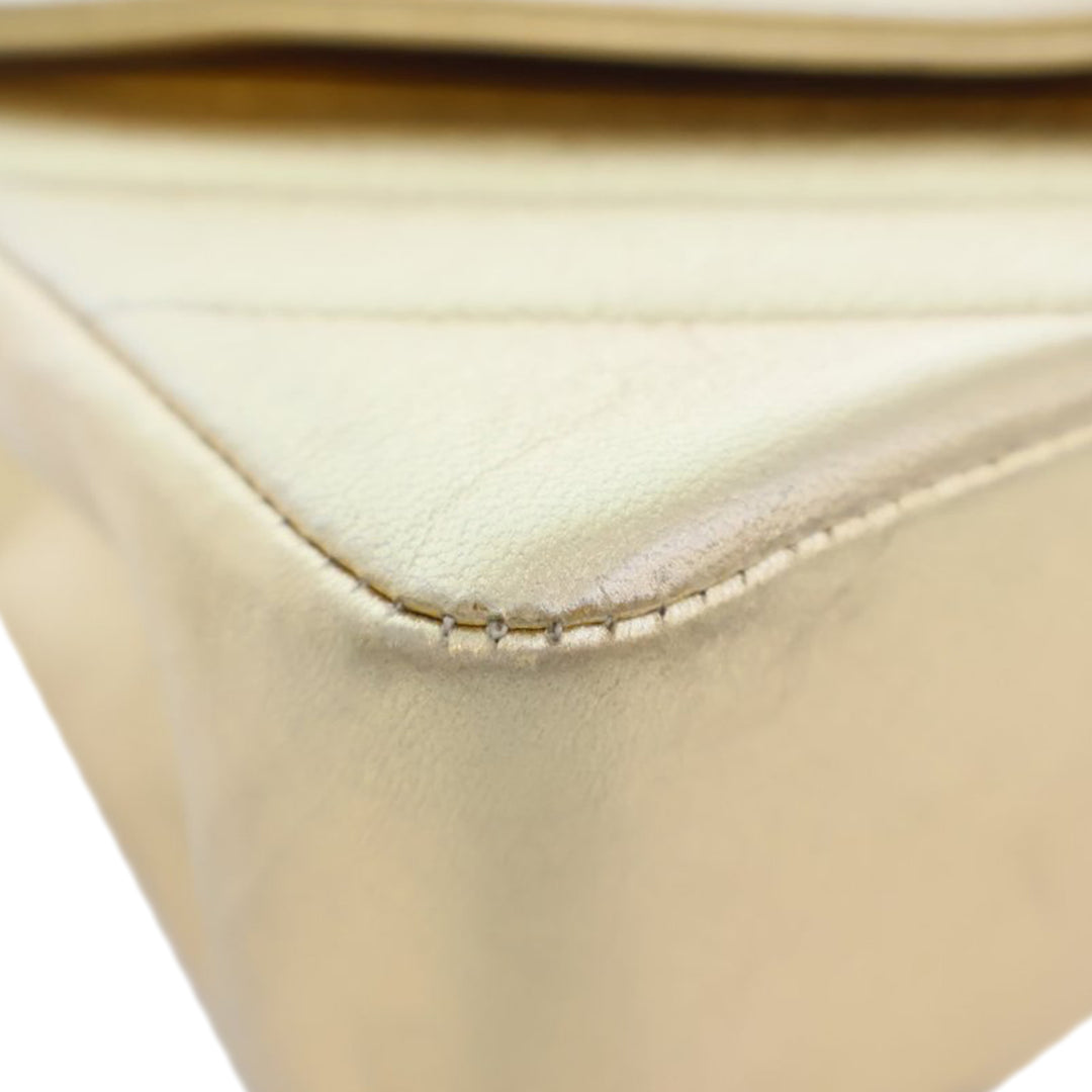 Small Chevron Metallic Lambskin V Stitch Bijoux Flap Gold - Gaby Paris