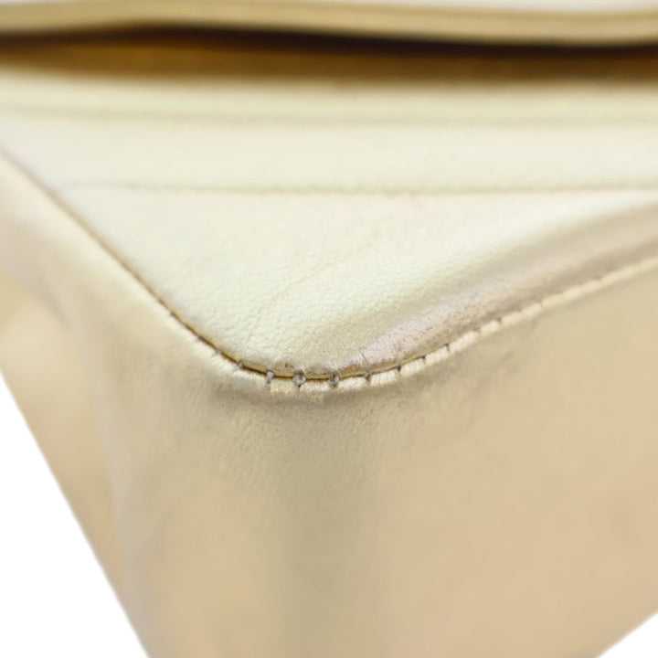 Small Chevron Metallic Lambskin V Stitch Bijoux Flap Gold - Gaby Paris