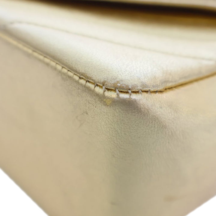 Small Chevron Metallic Lambskin V Stitch Bijoux Flap Gold - Gaby Paris