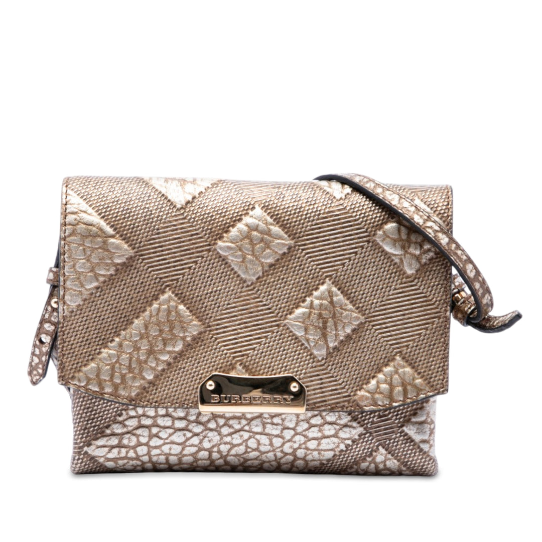 Burberry Sac bandoulière embossé Grain Check Langley Doré – vue principale – GABY PARIS