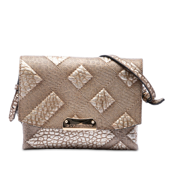 Burberry Sac bandoulière embossé Grain Check Langley Doré – vue principale – GABY PARIS