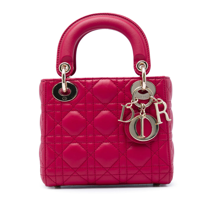 Dior Lady Dior Cannage Mini Cuir d'agneau Rouge – vue principale – GABY PARIS