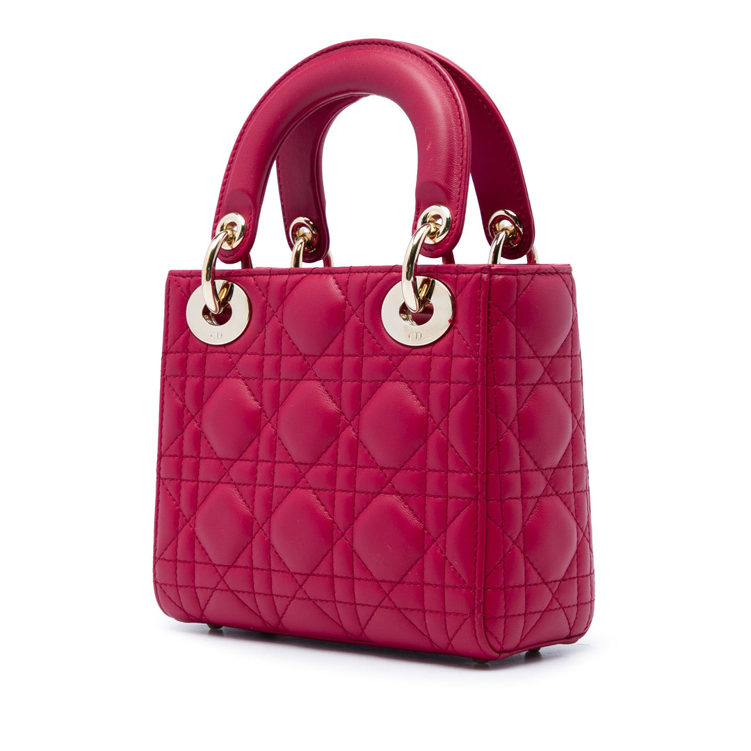 Dior Lady Dior Cannage Mini Cuir d'agneau Rouge – vue 2 – GABY PARIS
