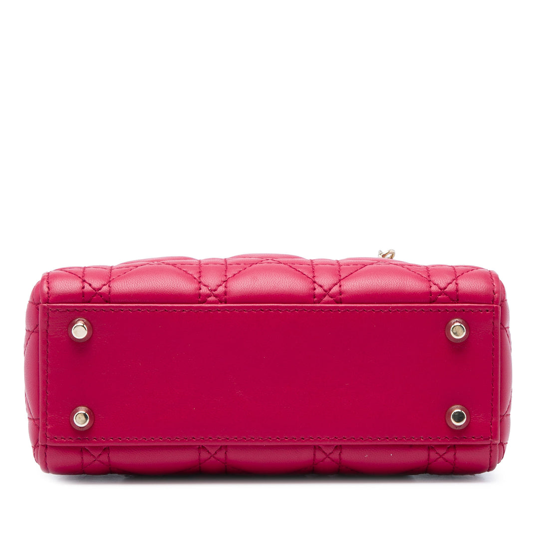Dior Lady Dior Cannage Mini Cuir d'agneau Rouge – vue 3 – GABY PARIS