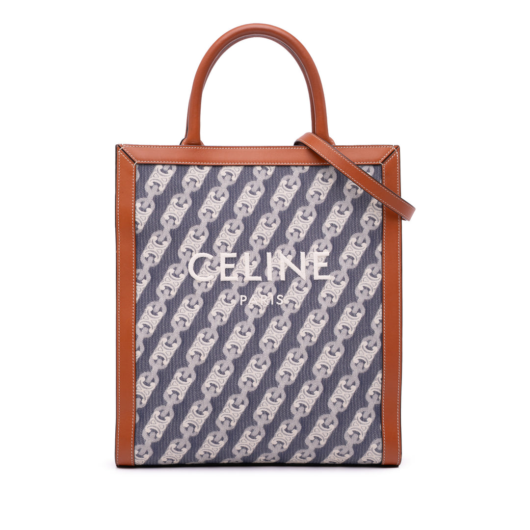 Small Canvas Triomphe Maillon Vertical Cabas Satchel Blue - Gaby Paris