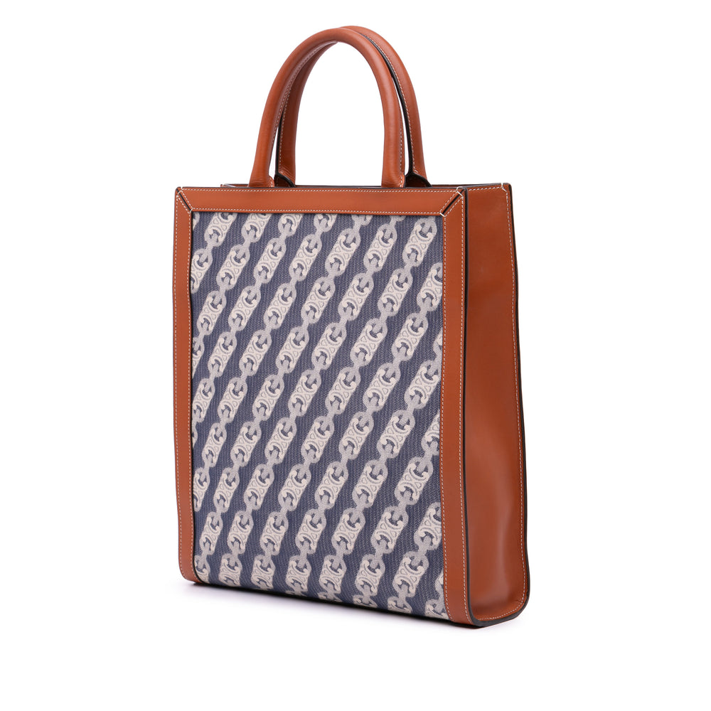 Small Canvas Triomphe Maillon Vertical Cabas Satchel Blue - Gaby Paris