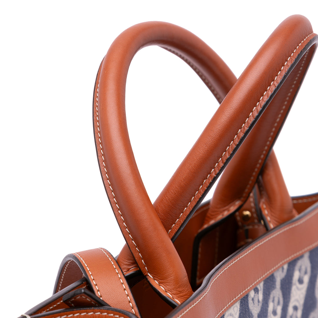 Small Triomphe Canvas Maillon Vertical Cabas Satchel Blue - Gaby Paris