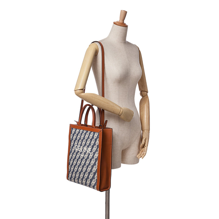 Small Canvas Triomphe Maillon Vertical Cabas Satchel Blue - Gaby Paris