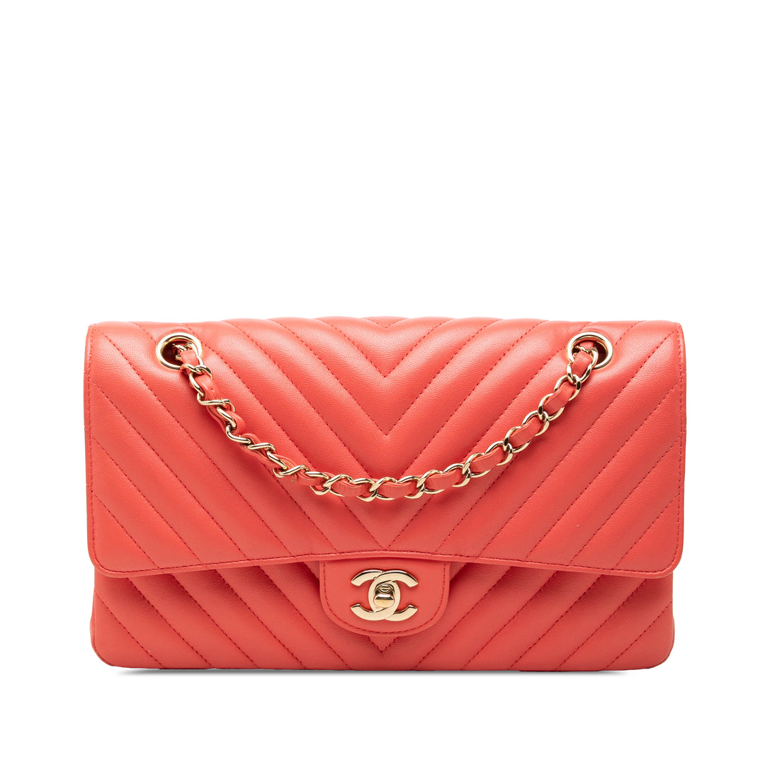 Chanel Classic Chevron Double rabat Moyen Cuir d'agneau Rose – vue principale – GABY PARIS