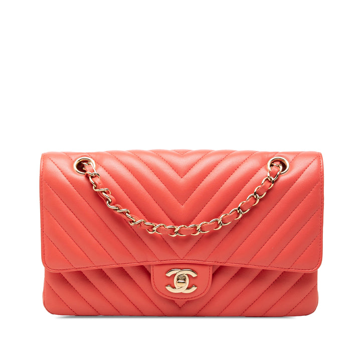 Chanel Classic Chevron Double rabat Moyen Cuir d'agneau Rose – vue principale – GABY PARIS