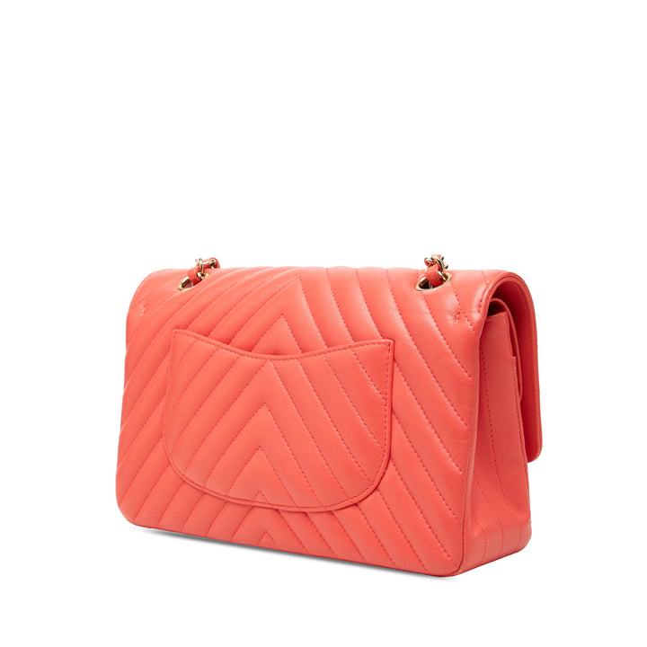 Chanel Classic Chevron Double rabat Moyen Cuir d'agneau Rose – vue 2 – GABY PARIS