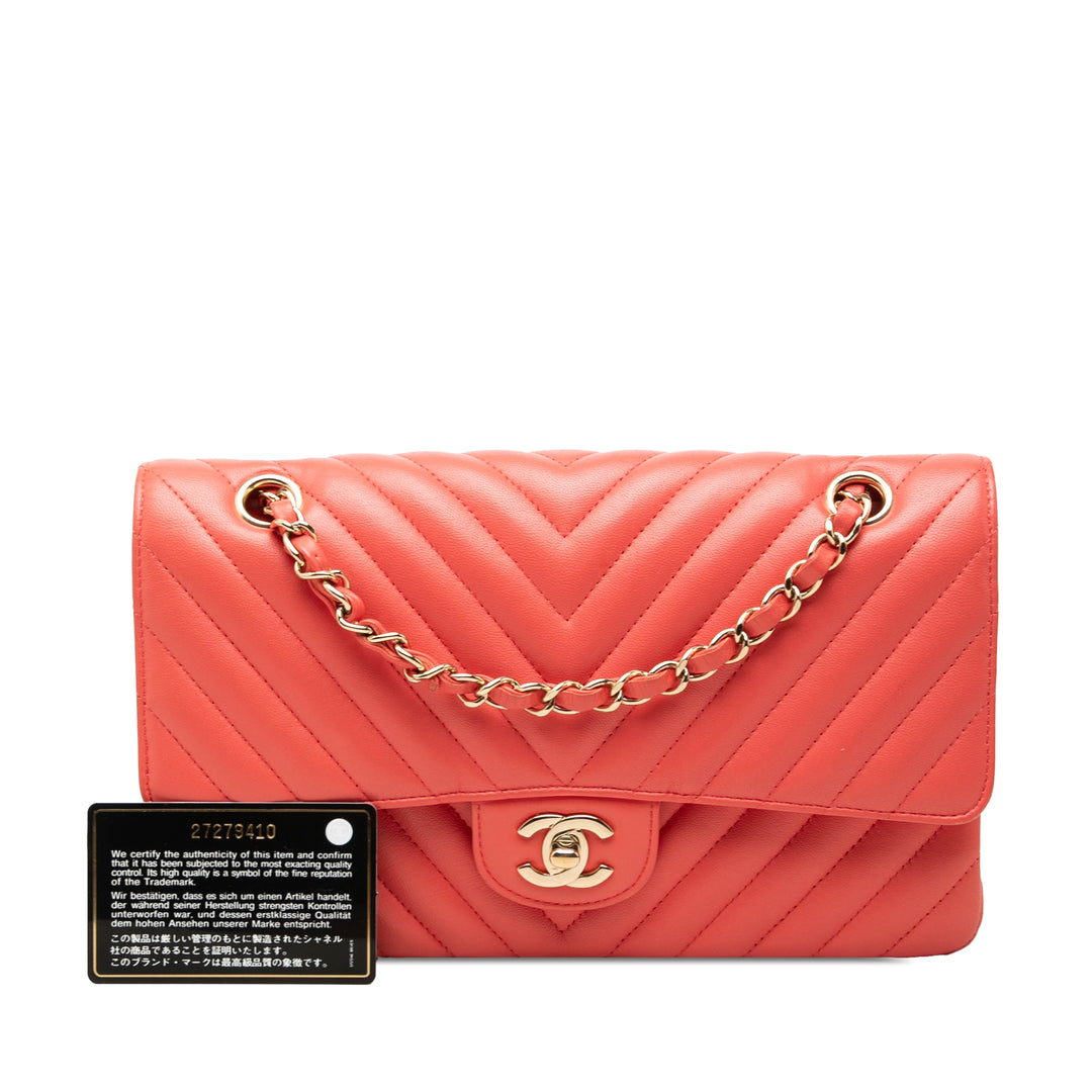 Chanel Classic Chevron Double rabat Moyen Cuir d'agneau Rose – vue 7 – GABY PARIS