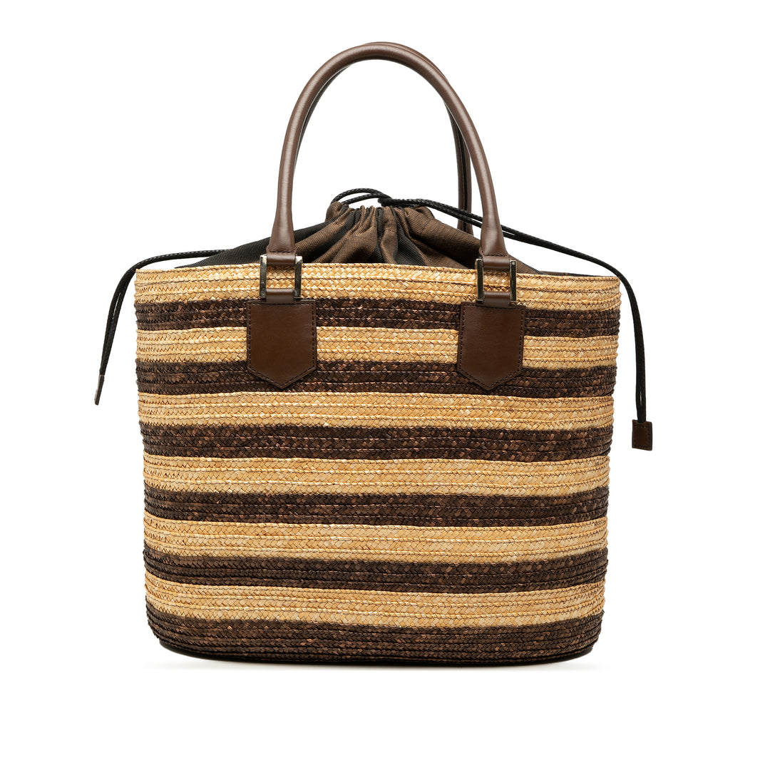Fendi Straw Pecan Striped Beach Cabas