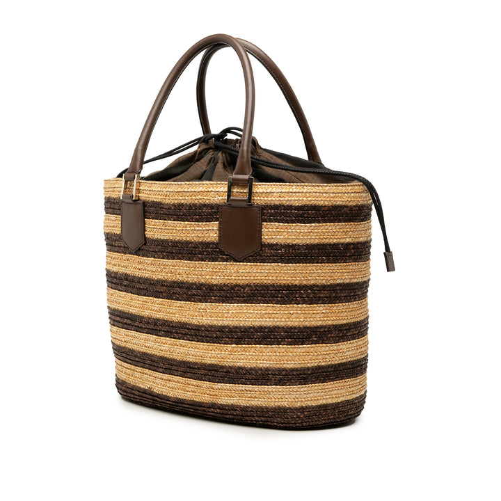 Fendi Straw Pecan Striped Beach Cabas