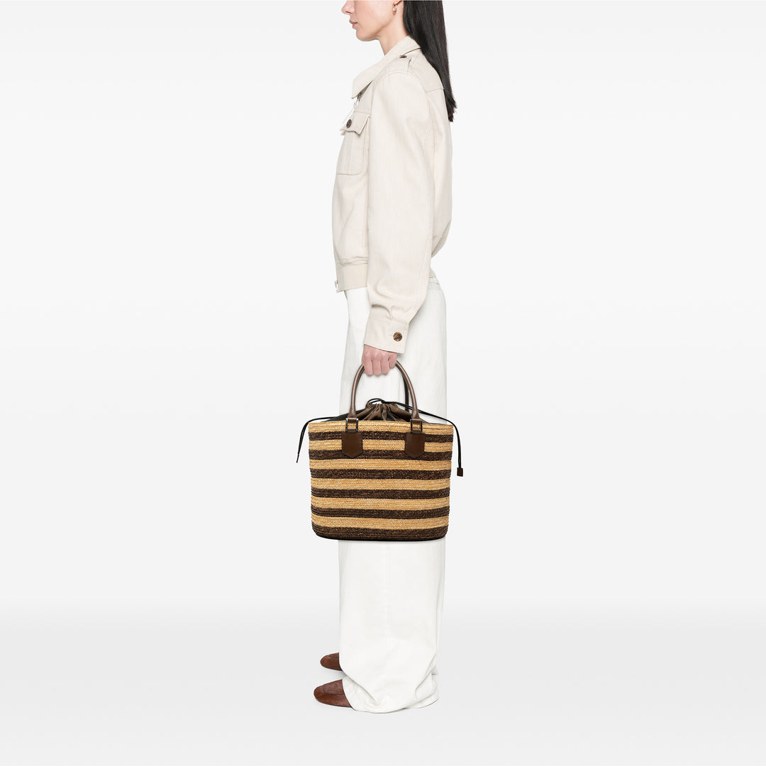 Fendi Straw Pecan Striped Beach Cabas