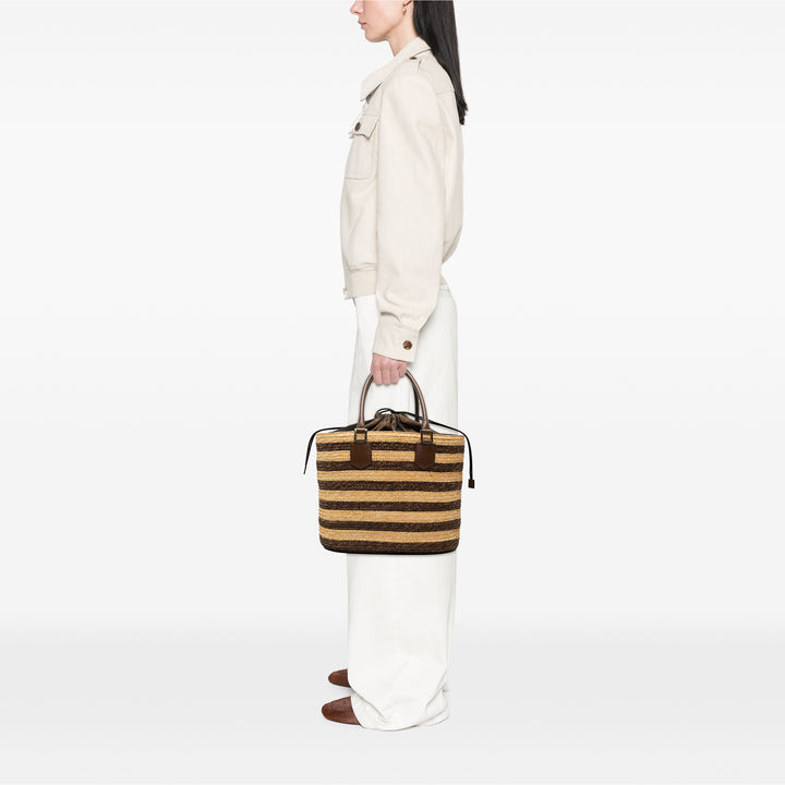 Fendi Straw Pecan Striped Beach Cabas