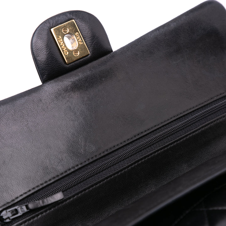 Medium Classic Lambskin Double Flap Black - Gaby Paris