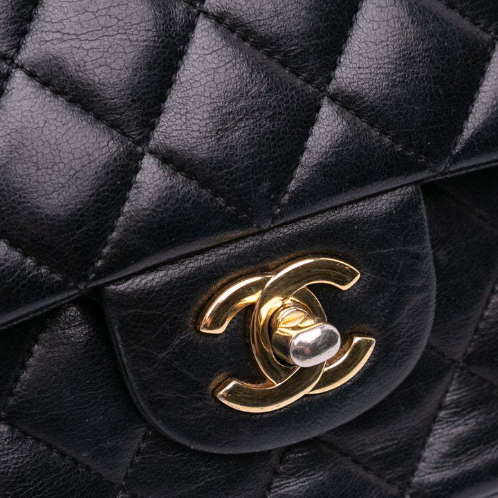 Medium Classic Lambskin Double Flap Black - Gaby Paris