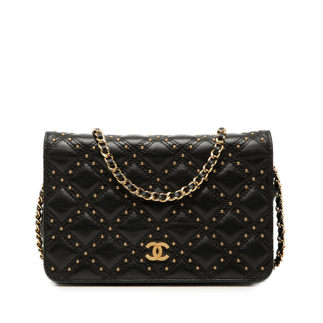 Chanel CC Cuir d’agneau clouté Diamond Stitch Wallet on Chain
