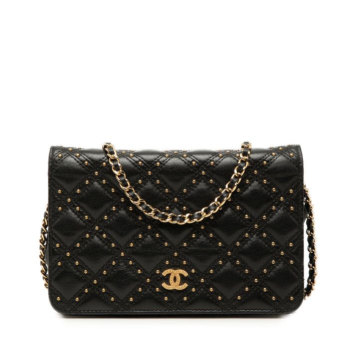 Chanel CC Cuir d’agneau clouté Diamond Stitch Wallet on Chain