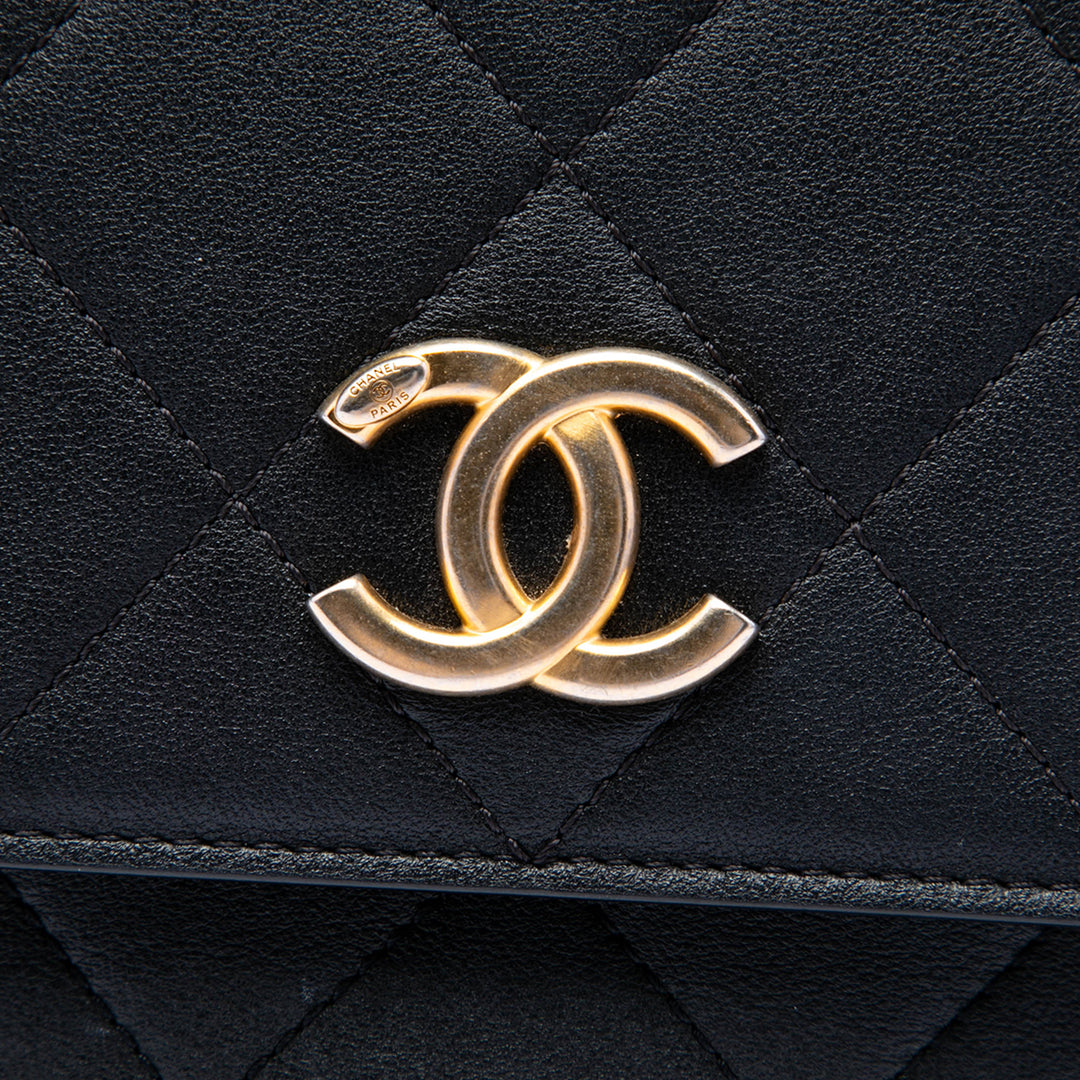 Chanel Matelassé Chaîne Hobo à rabat Petit Cuir de veau Noir