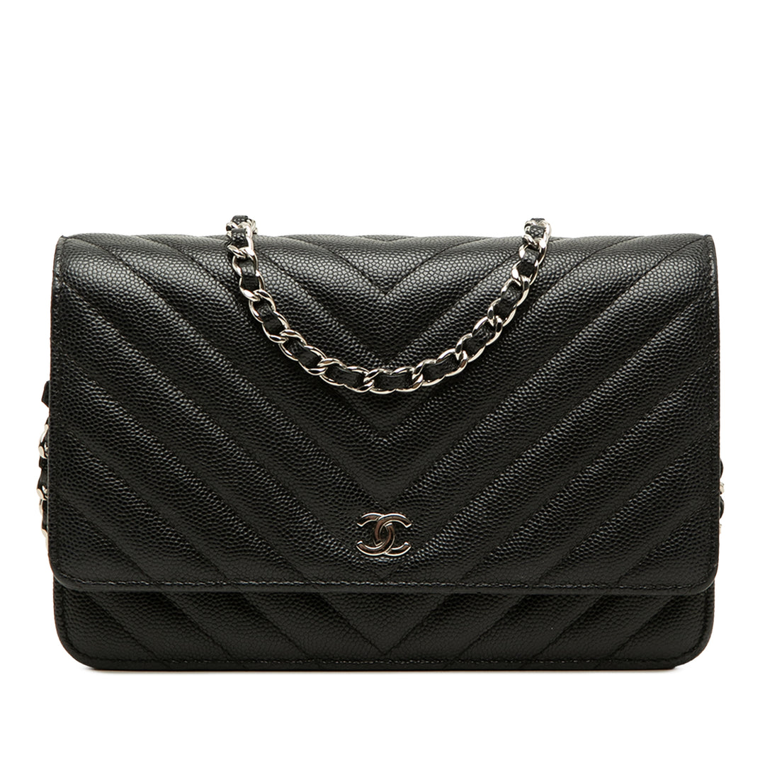 Chanel CC Chevron Wallet on Chain Cuir caviar Noir – vue principale – GABY PARIS