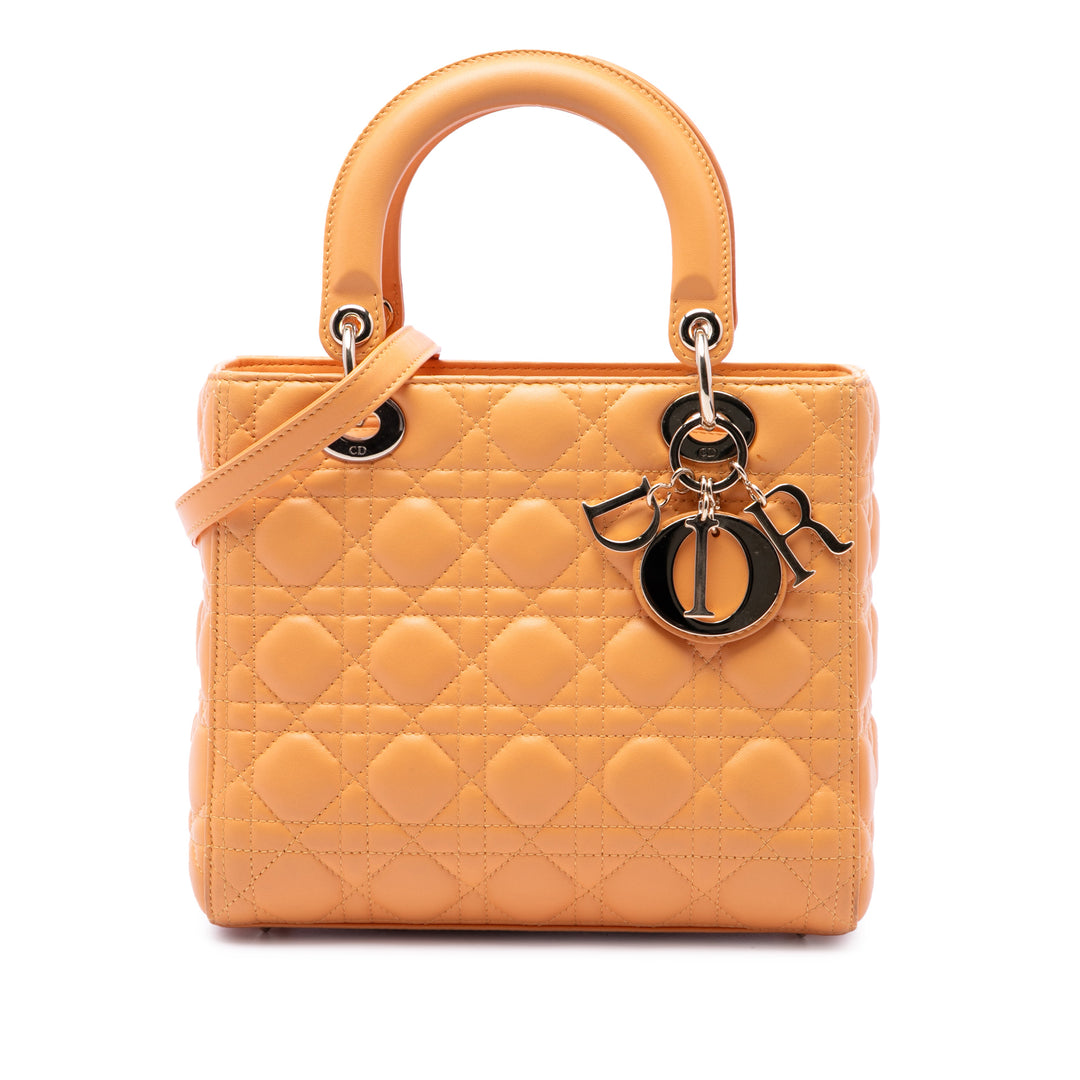 Dior Lady Dior Cannage Moyen Cuir d'agneau Orange – vue principale – GABY PARIS