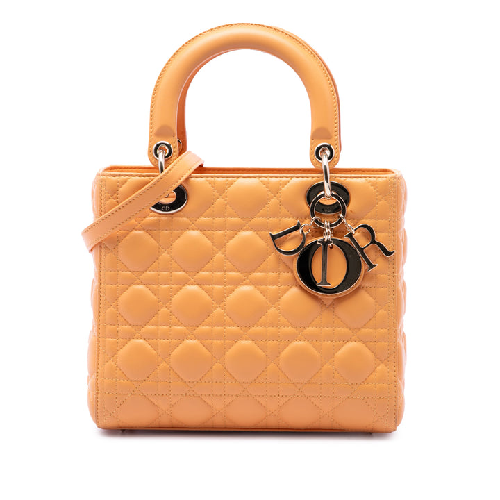 Dior Lady Dior Cannage Moyen Cuir d'agneau Orange – vue principale – GABY PARIS