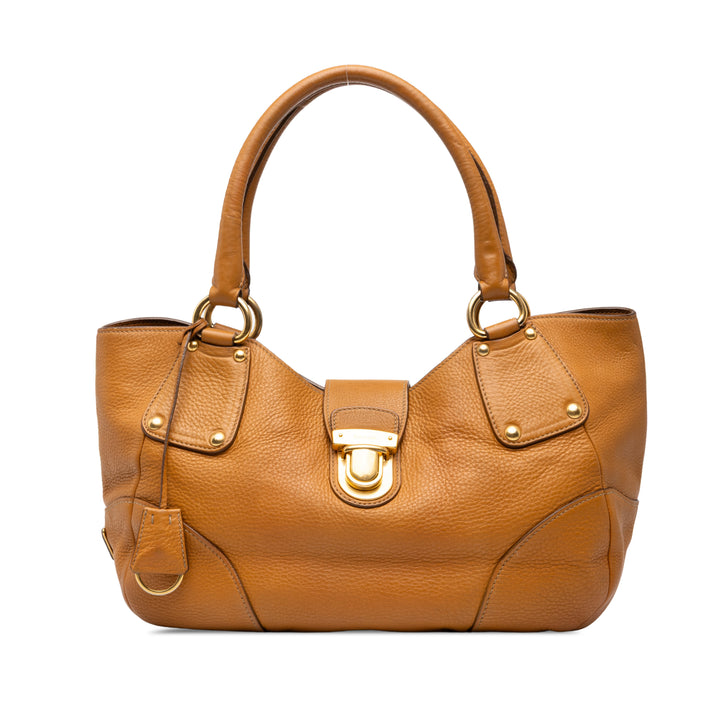Prada Cabas Vitello Daino Push Lock Marron – vue principale – GABY PARIS