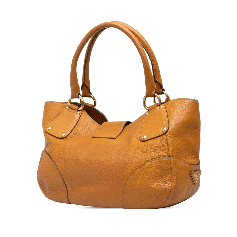 Prada Cabas Vitello Daino Push Lock Marron – vue 2 – GABY PARIS