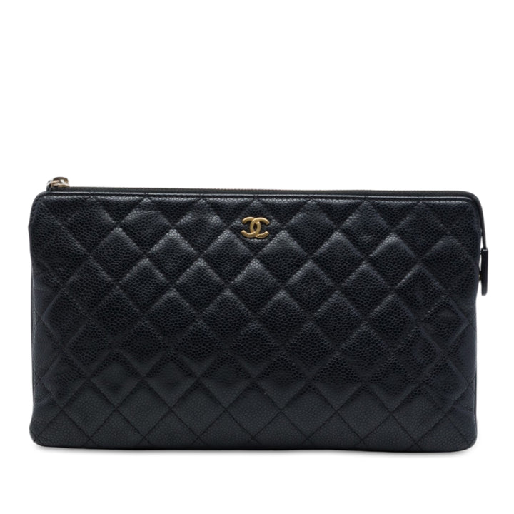 Matelassé Zippé Pochette Grand Cuir caviar Noir