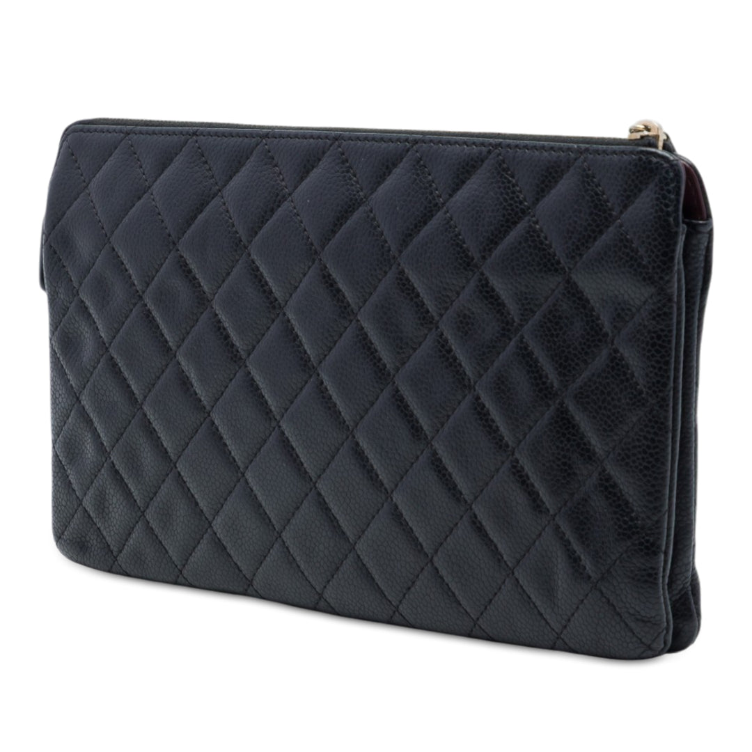 Matelassé Zippé Pochette Grand Cuir caviar Noir