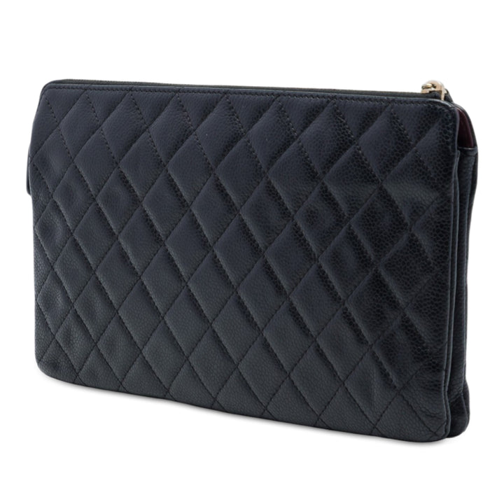Matelassé Zippé Pochette Grand Cuir caviar Noir