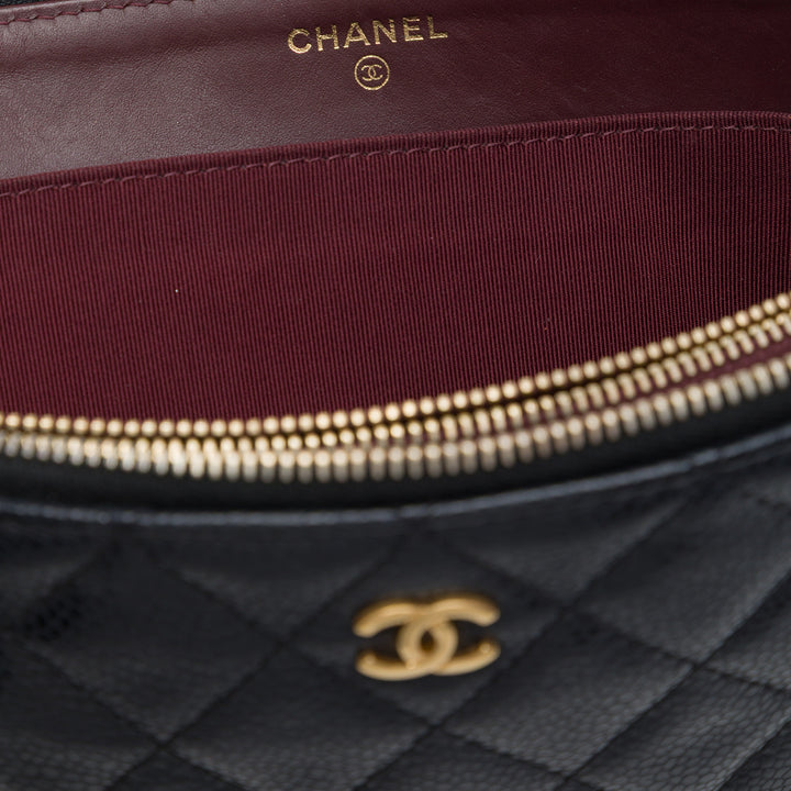 Matelassé Zippé Pochette Grand Cuir caviar Noir