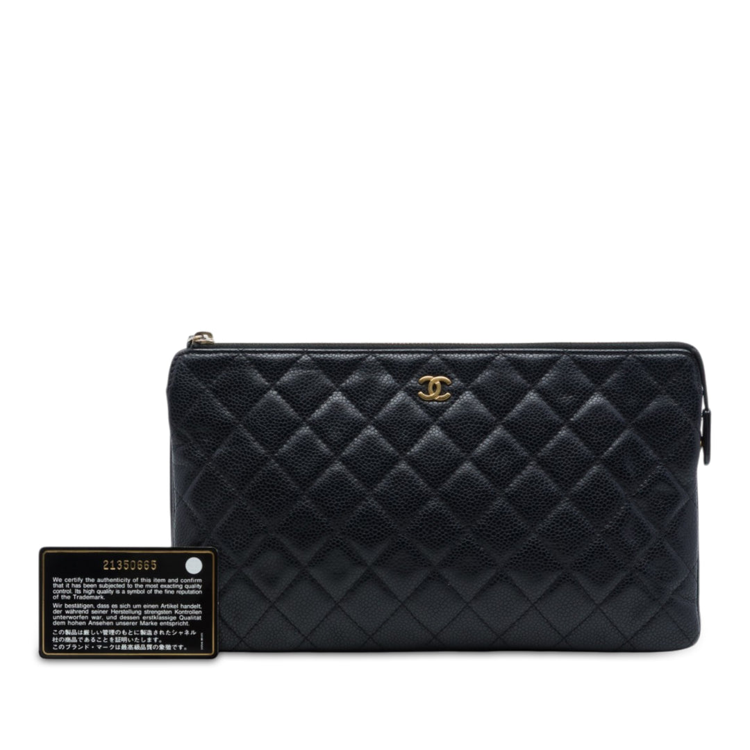 Matelassé Zippé Pochette Grand Cuir caviar Noir