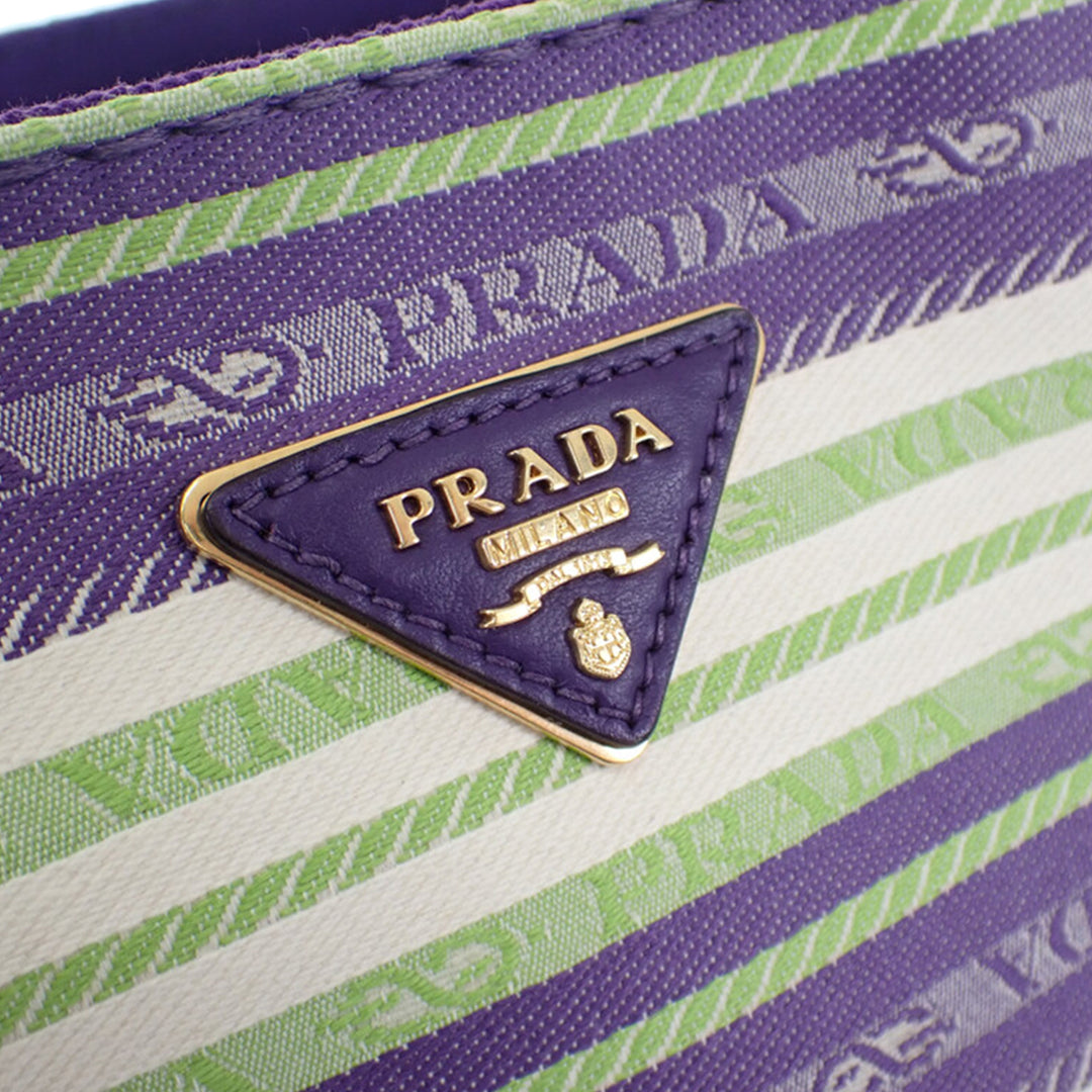 Prada Cabas Canapa Rayé Logo Petit Vert – vue 6 – GABY PARIS