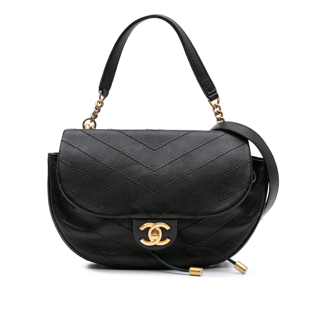 Chanel CC Chevron Cuir d’agneau Round Flap Sac cartable Noir – GABY PARIS Authentique