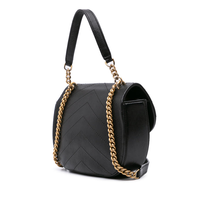 Chanel CC Chevron Cuir d’agneau Round Flap Sac cartable Noir – GABY PARIS Authentique