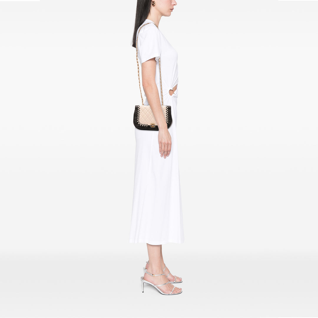 Chanel Small Bicolor Cuir de veau Braided Chic Flap Blanc